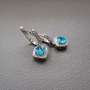 Romantic Blue Drop Earrings with Halo Sparkle